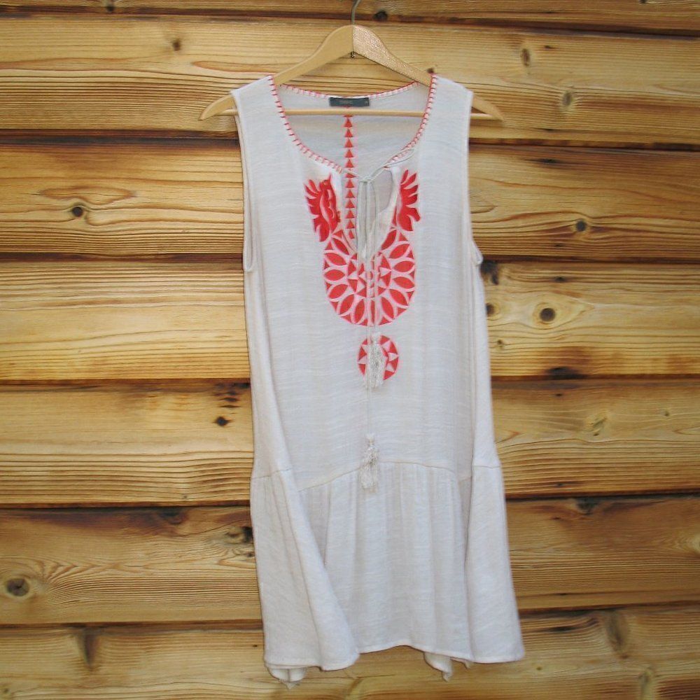 Beige Embroidered Boho Mini Dress